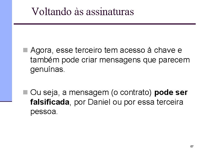 Voltando às assinaturas n Agora, esse terceiro tem acesso à chave e também pode