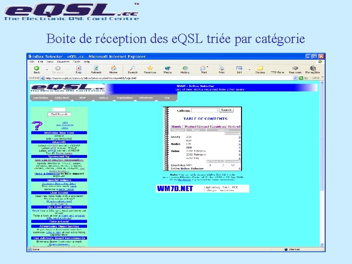 Boite de réception des e. QSL triée par catégorie 