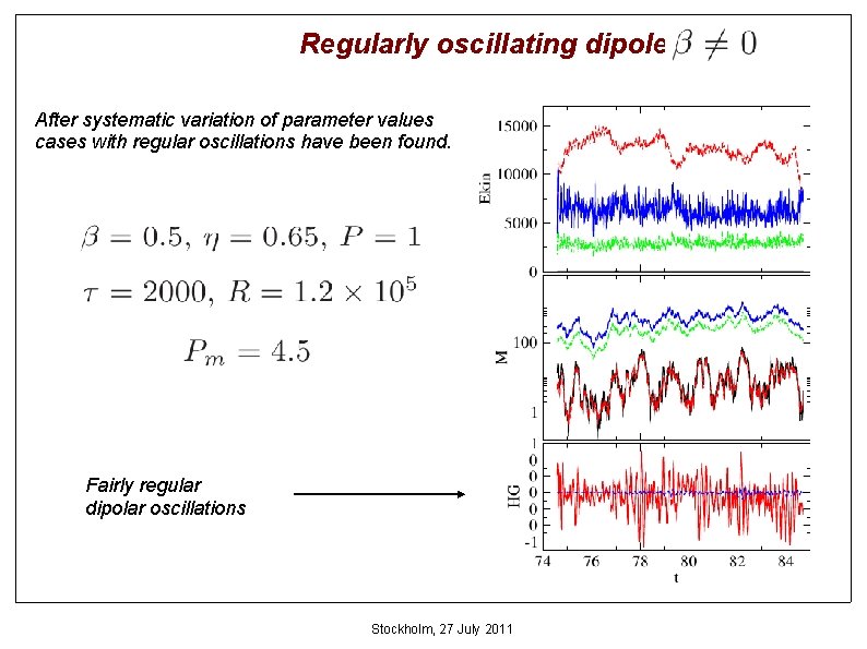 Regularly oscillating dipoles with After systematic variation of parameter values cases with regular oscillations