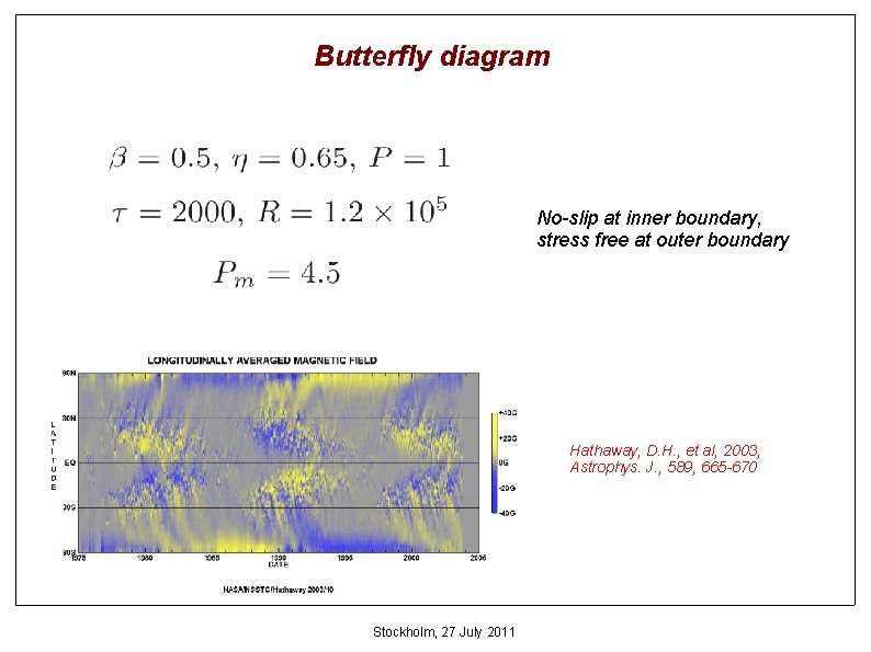 Butterfly diagram No-slip at inner boundary, stress free at outer boundary Hathaway, D. H.