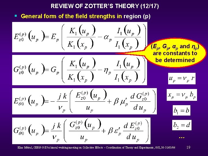 REVIEW OF ZOTTER’S THEORY (12/17) § General form of the field strengths in region