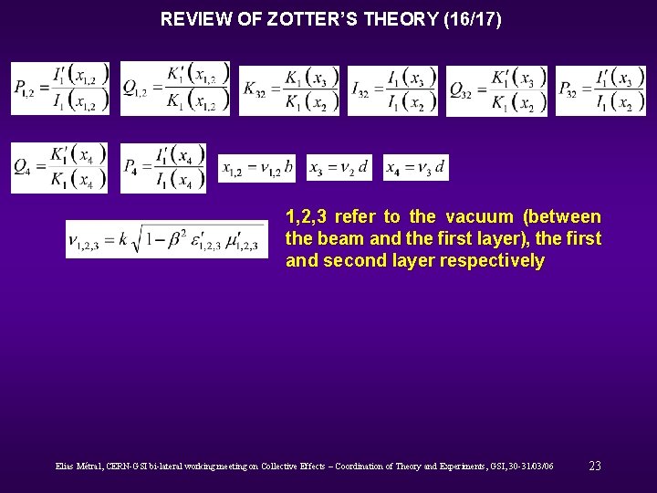 REVIEW OF ZOTTER’S THEORY (16/17) 1, 2, 3 refer to the vacuum (between the