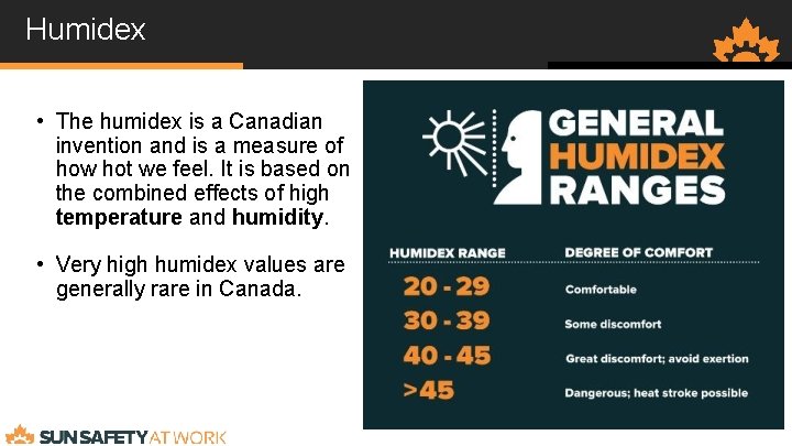 Humidex • The humidex is a Canadian invention and is a measure of how