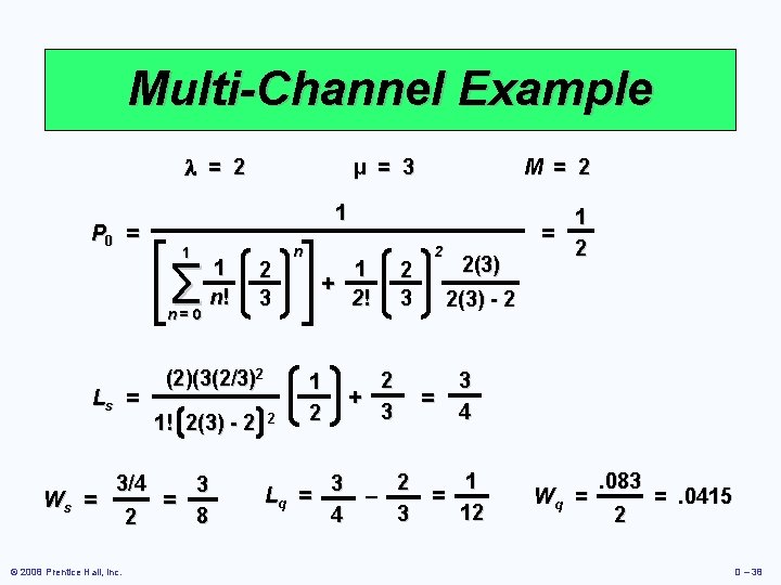 Multi-Channel Example = 2 P 0 = 1 n=0 Ws = 3/4 © 2008