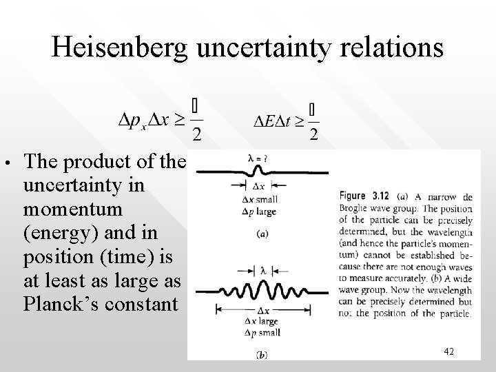 Heisenberg uncertainty relations • The product of the uncertainty in momentum (energy) and in