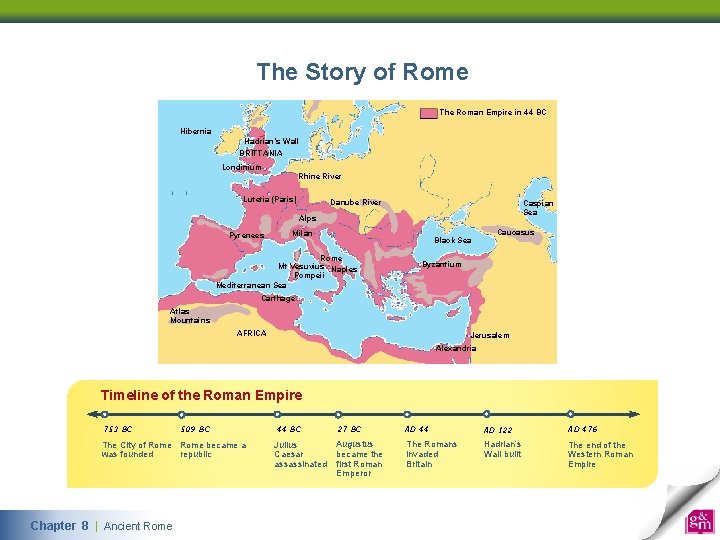 The Story of Rome The Roman Empire in 44 BC Hibernia Hadrian’s Wall BRITTANIA