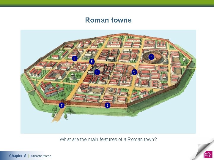 Roman towns 4 2 5 1 7 3 6 What are the main features