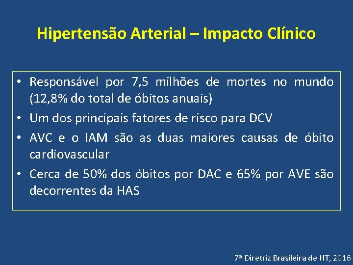 Hipertensão Arterial – Impacto Clínico • Responsável por 7, 5 milhões de mortes no