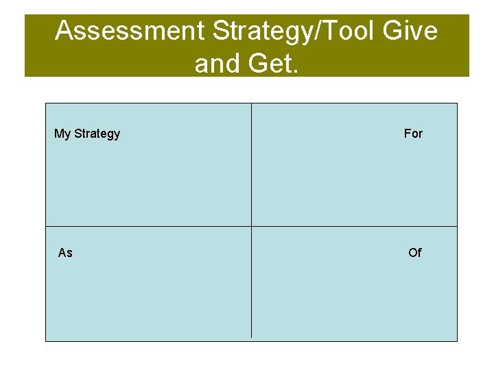 Assessment Strategy/Tool Give and Get. My Strategy As For Of 