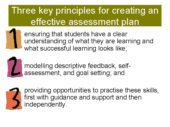 Three key principles for creating an effective assessment plan ensuring that students have a