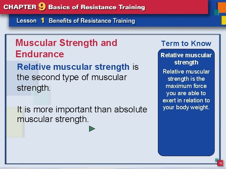 Muscular Strength and Endurance Relative muscular strength is the second type of muscular strength. Muscular Strength and Endurance Relative muscular strength is the second type of muscular strength.