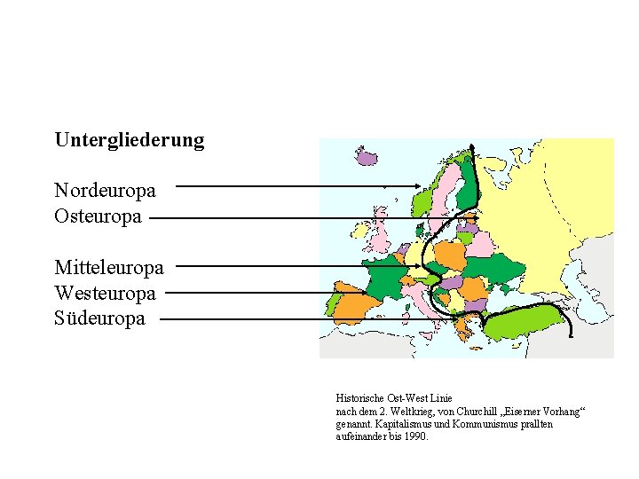 Untergliederung Nordeuropa Osteuropa Mitteleuropa Westeuropa Südeuropa Historische Ost-West Linie nach dem 2. Weltkrieg, von