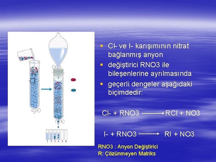 § Cl- ve I- karışımının nitrat bağlanmış anyon § değiştirici RNO 3 ile bileşenlerine