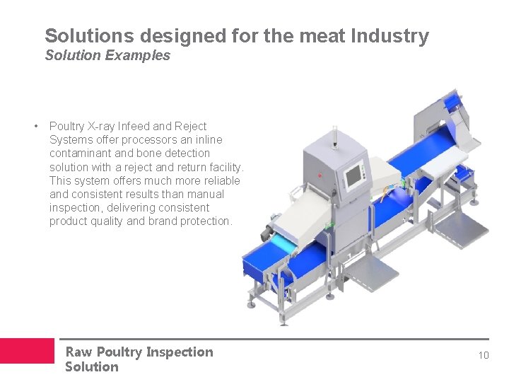 Solutions designed for the meat Industry Solution Examples • Poultry X-ray Infeed and Reject