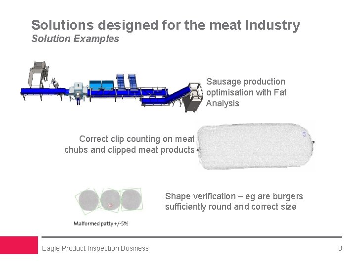 Solutions designed for the meat Industry Solution Examples Sausage production optimisation with Fat Analysis