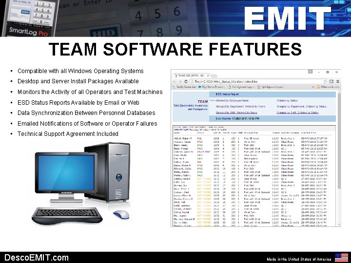 EMIT TEAM SOFTWARE FEATURES • Compatible with all Windows Operating Systems • Desktop and