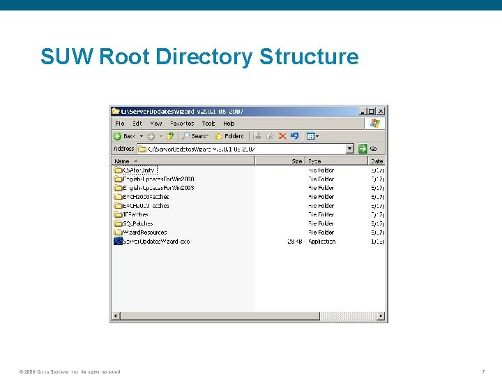 SUW Root Directory Structure © 2006 Cisco Systems, Inc. All rights reserved. 7 