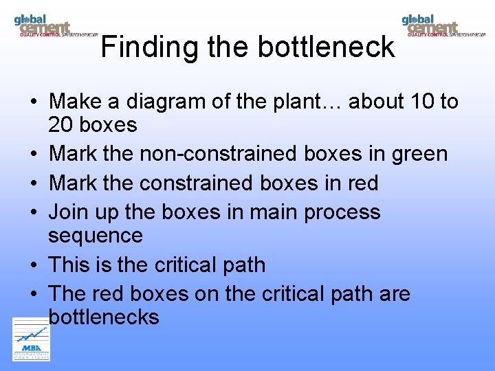 Finding the bottleneck • Make a diagram of the plant… about 10 to 20