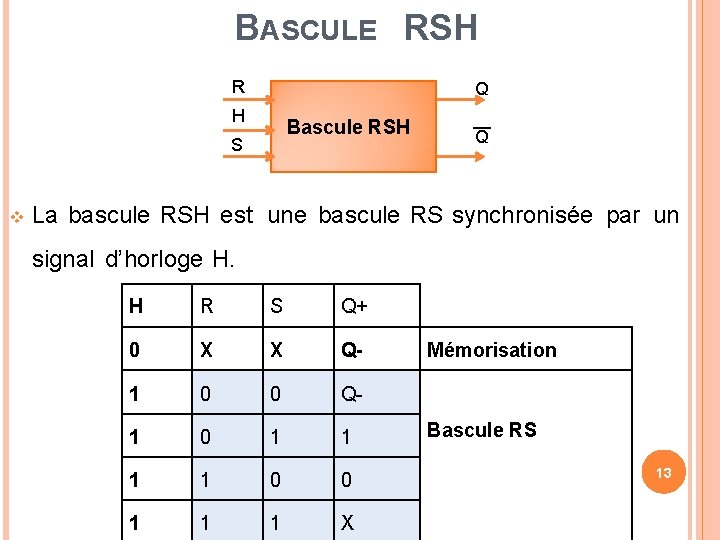 BASCULE RSH R Q H Bascule RSH S Q La bascule RSH est une