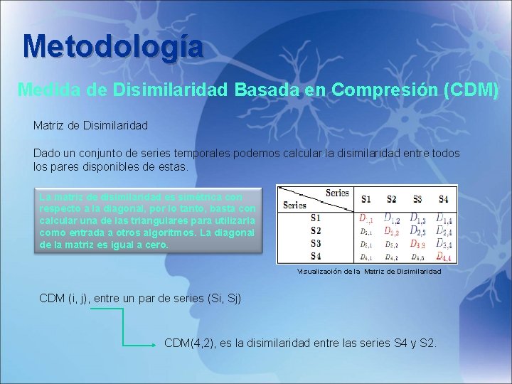 Metodología Medida de Disimilaridad Basada en Compresión (CDM) Matriz de Disimilaridad Dado un conjunto