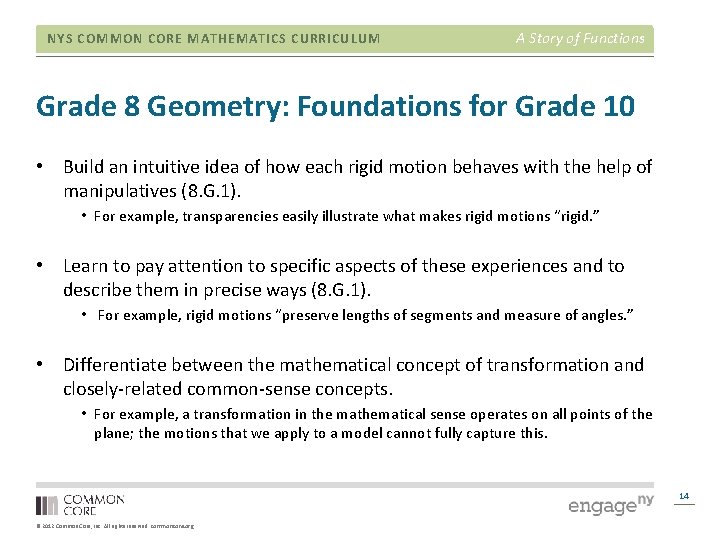 NYS COMMON CORE MATHEMATICS CURRICULUM A Story of Functions Grade 8 Geometry: Foundations for