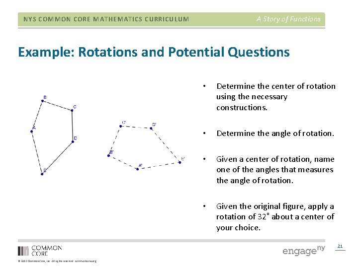 A Story of Functions NYS COMMON CORE MATHEMATICS CURRICULUM Example: Rotations and Potential Questions