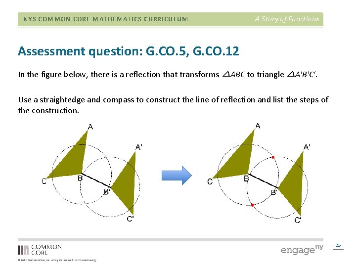 NYS COMMON CORE MATHEMATICS CURRICULUM A Story of Functions Assessment question: G. CO. 5,