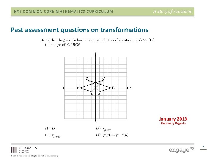 NYS COMMON CORE MATHEMATICS CURRICULUM A Story of Functions Past assessment questions on transformations