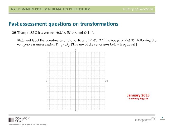 NYS COMMON CORE MATHEMATICS CURRICULUM A Story of Functions Past assessment questions on transformations