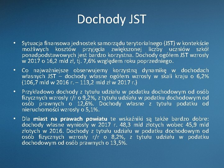 Dochody JST • Sytuacja finansowa jednostek samorządu terytorialnego (JST) w kontekście możliwych kosztów przyjęcia