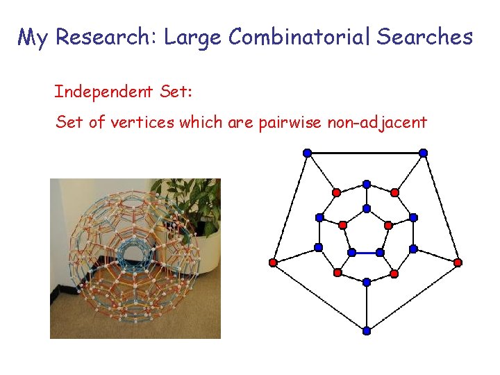 My Research: Large Combinatorial Searches Independent Set: Set of vertices which are pairwise non-adjacent My Research: Large Combinatorial Searches Independent Set: Set of vertices which are pairwise non-adjacent