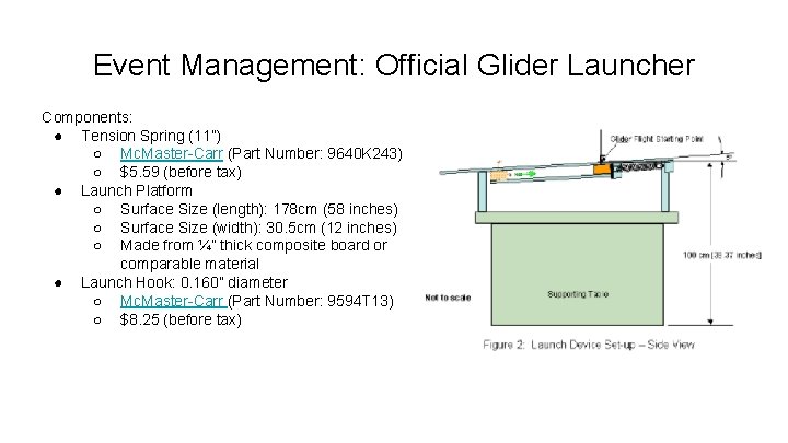 Event Management: Official Glider Launcher Components: ● Tension Spring (11”) ○ Mc. Master-Carr (Part