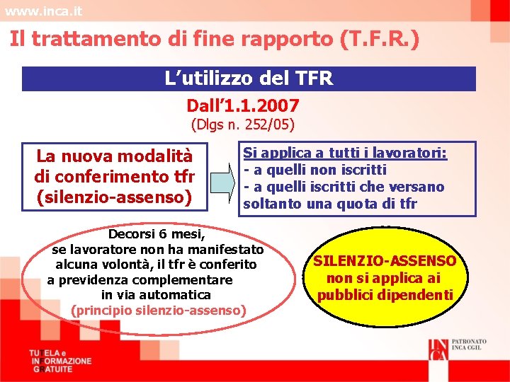 www. inca. it Il trattamento di fine rapporto (T. F. R. ) L’utilizzo del