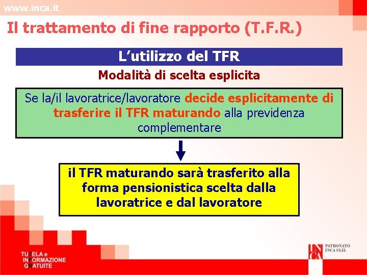 www. inca. it Il trattamento di fine rapporto (T. F. R. ) L’utilizzo del