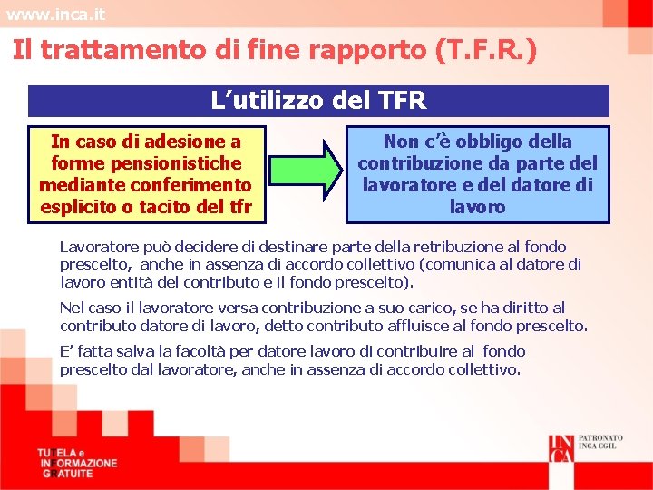 www. inca. it Il trattamento di fine rapporto (T. F. R. ) L’utilizzo del