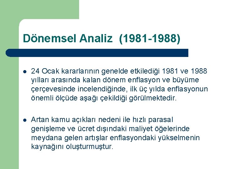 Dönemsel Analiz (1981 -1988) l 24 Ocak kararlarının genelde etkilediği 1981 ve 1988 yılları