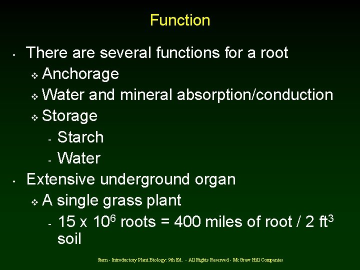 Function • • There are several functions for a root v Anchorage v Water