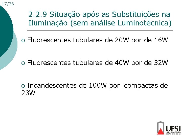 17/33 2. 2. 9 Situação após as Substituições na Iluminação (sem análise Luminotécnica) o