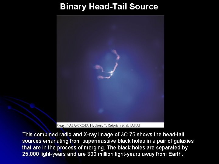 Binary Head-Tail Source This combined radio and X-ray image of 3 C 75 shows