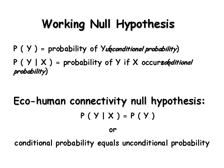 Working Null Hypothesis P ( Y ) = probability of Yunconditional ( probability) P