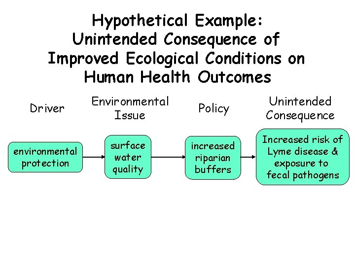 Hypothetical Example: Unintended Consequence of Improved Ecological Conditions on Human Health Outcomes Driver Environmental