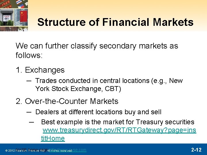 Structure of Financial Markets We can further classify secondary markets as follows: 1. Exchanges Structure of Financial Markets We can further classify secondary markets as follows: 1. Exchanges