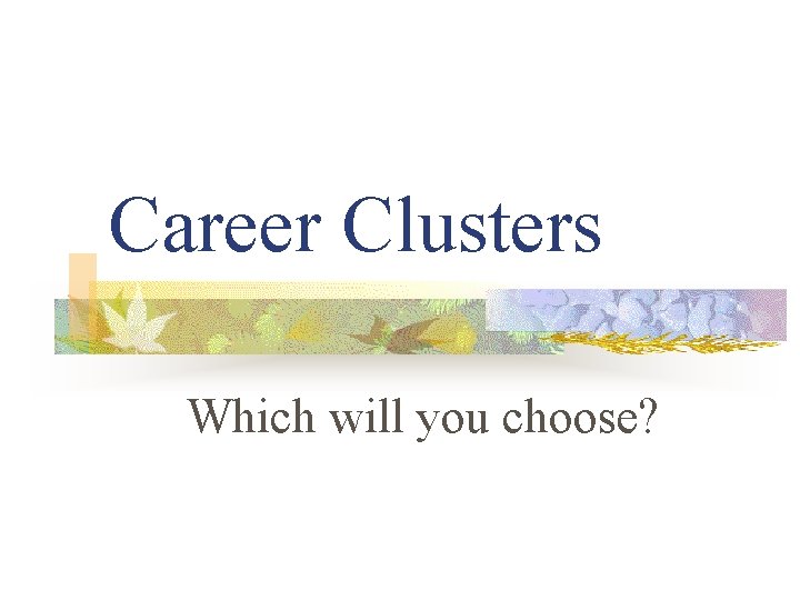 Career Clusters Which will you choose? 