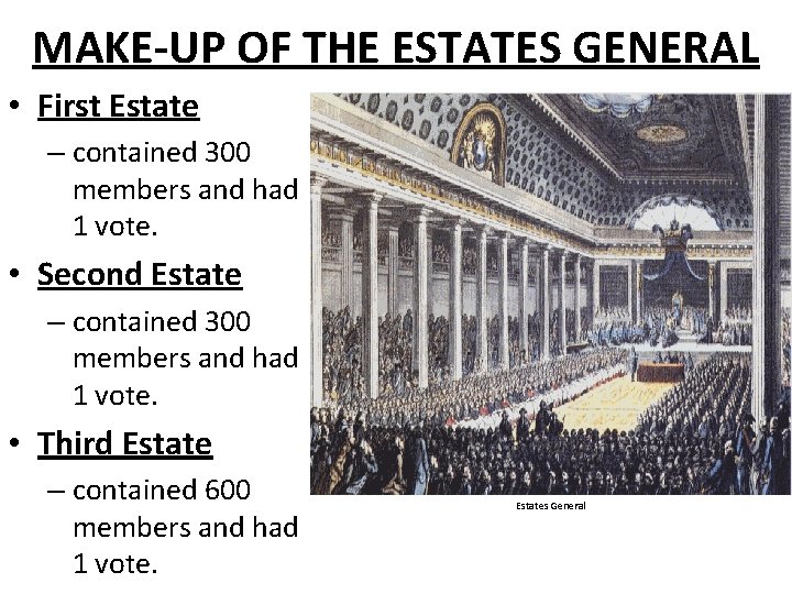 MAKE-UP OF THE ESTATES GENERAL • First Estate – contained 300 members and had