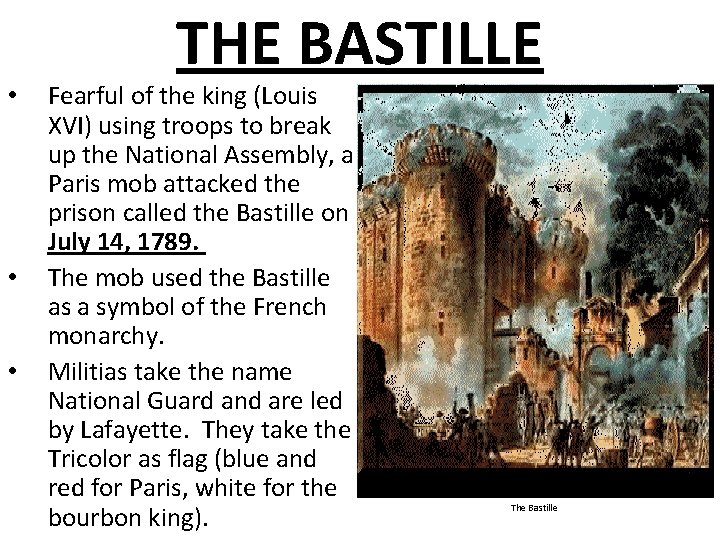  • • • THE BASTILLE Fearful of the king (Louis XVI) using troops