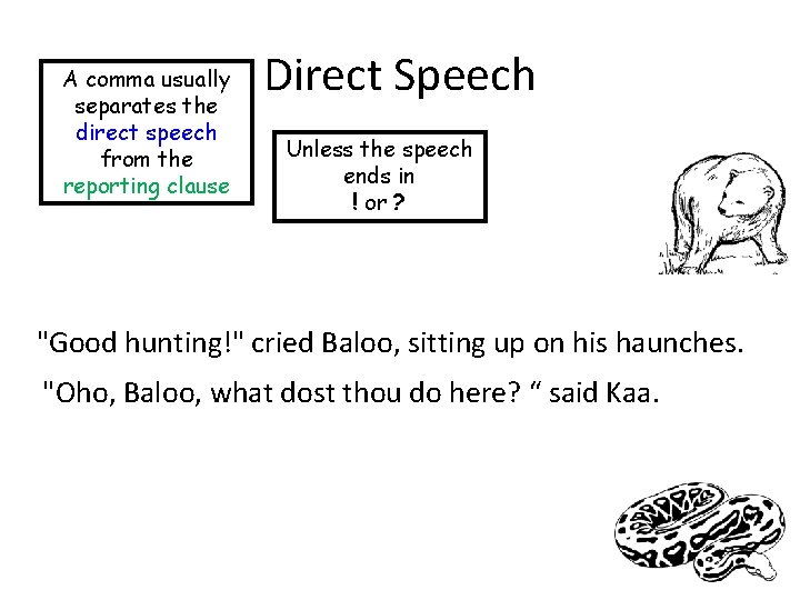 A comma usually separates the direct speech from the reporting clause Direct Speech Unless