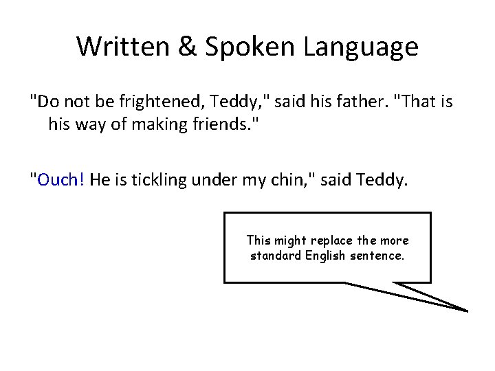 Written & Spoken Language "Do not be frightened, Teddy, " said his father. "That
