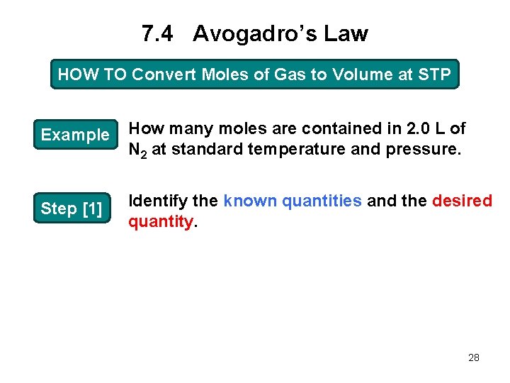 7. 4 Avogadro’s Law HOW TO Convert Moles of Gas to Volume at STP
