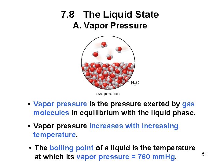 7. 8 The Liquid State A. Vapor Pressure • Vapor pressure is the pressure