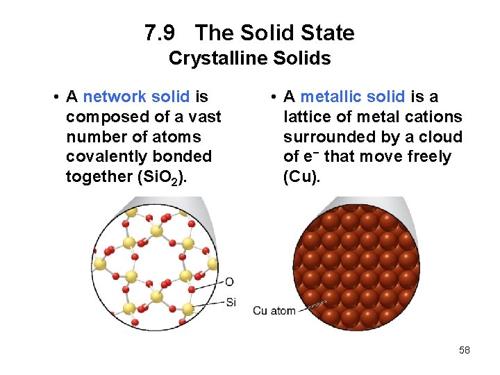 7. 9 The Solid State Crystalline Solids • A network solid is composed of